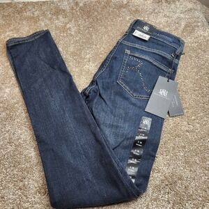 Rock & Republic Luna Pie Skinny Jeans Dark Indigo Studded Back Pockets 0M NEW